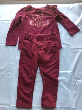 Garanimals Pants/Top 2T/NP2; Set; Maroon; Long sleeve w/fox; Great condition